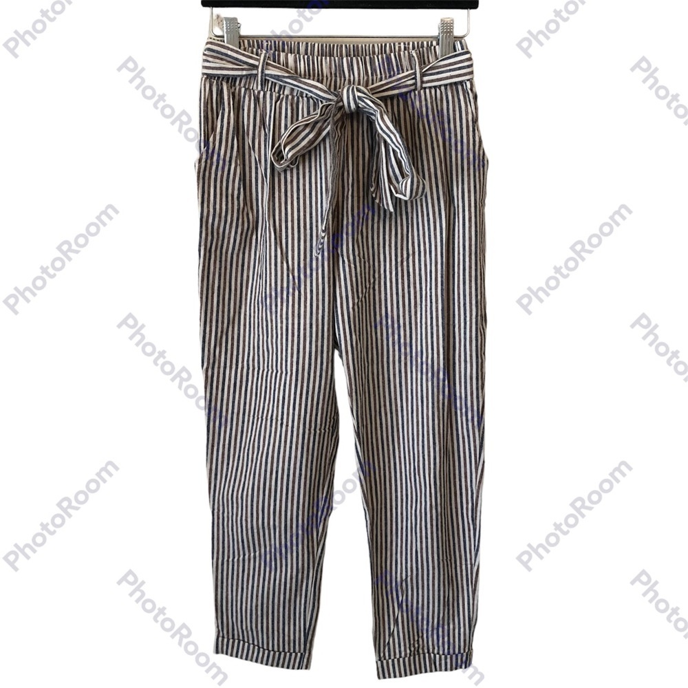 Impressions Striped Belted High Rise Trousers With Pockets